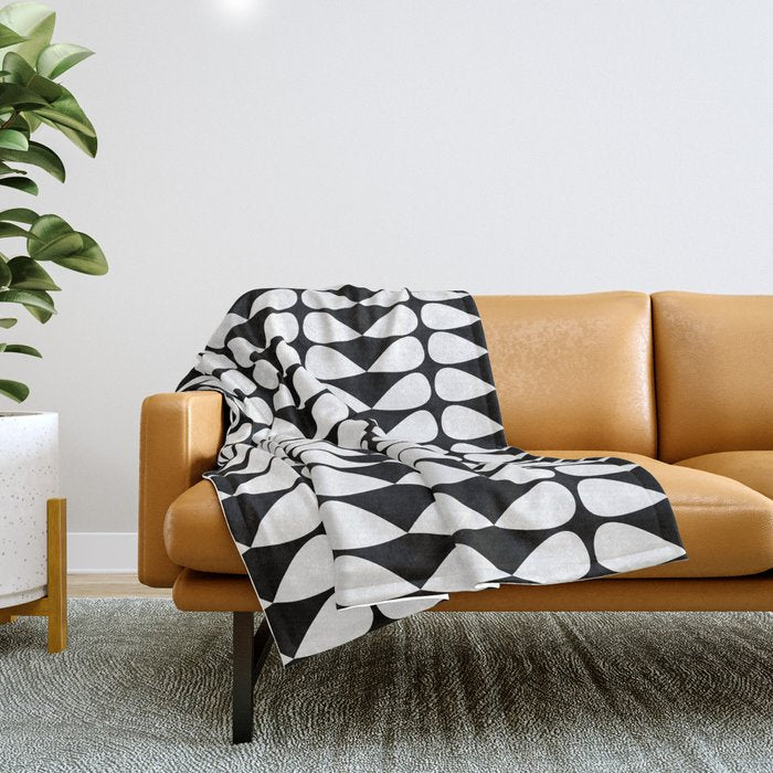Mod Leaves Mid Century Modern Abstract Pattern in White and Black Throw Blanket Gallery Image 1