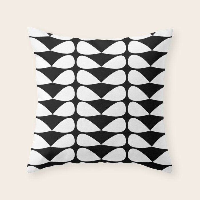 Mod Leaves Mid Century Modern Abstract Pattern in White and Black Throw Pillow Gallery Image 1