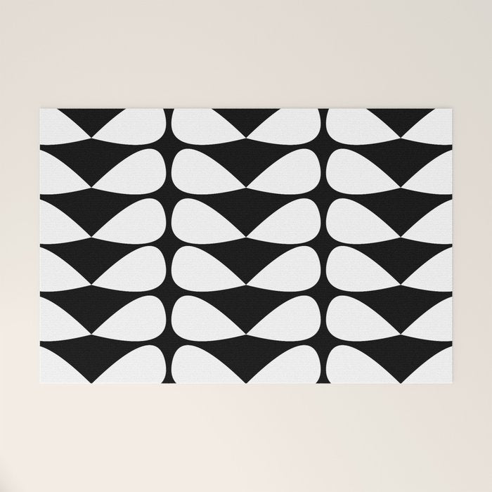 Mod Leaves Mid Century Modern Abstract Pattern in White and Black Welcome Mat Gallery Image 1
