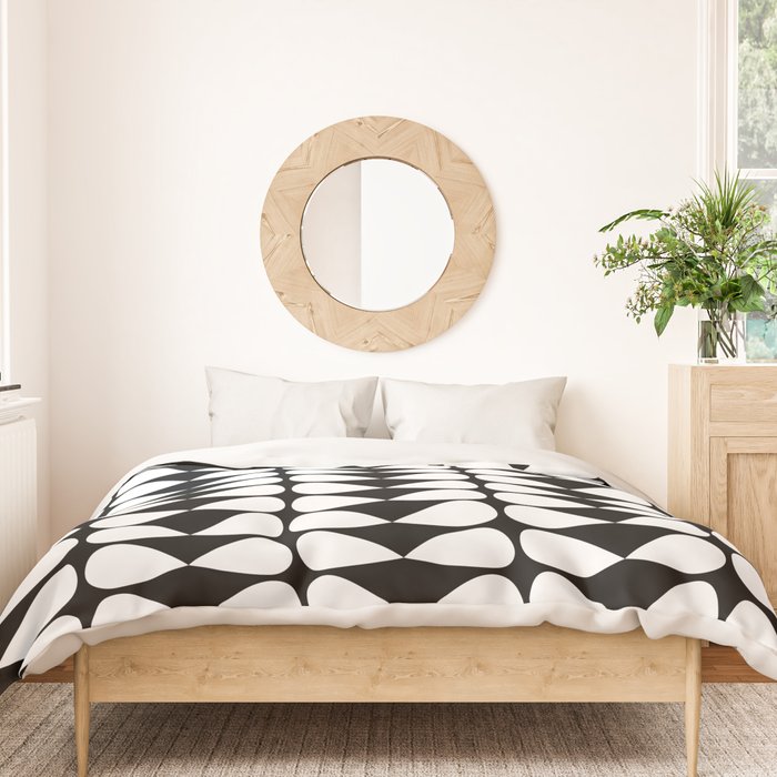 Mod Leaves Mid Century Modern Abstract Pattern in White and Black Duvet Cover Gallery Image 3