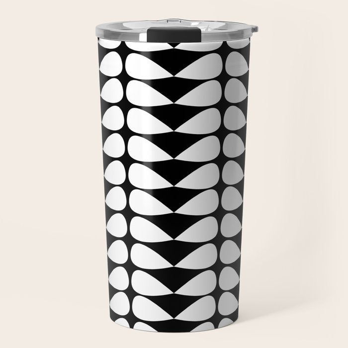 Mod Leaves Mid Century Modern Abstract Pattern in White and Black Travel Mug Gallery Image 1