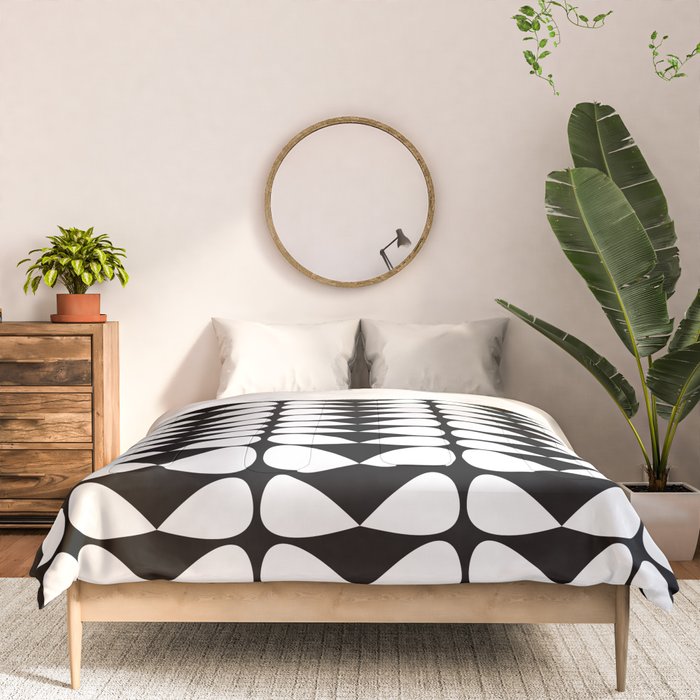Mod Leaves Mid Century Modern Abstract Pattern in White and Black Comforter Gallery Image 3
