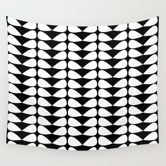 Mod Leaves Mid Century Modern Abstract Pattern in White and Black Wall Tapestry Gallery Image 4