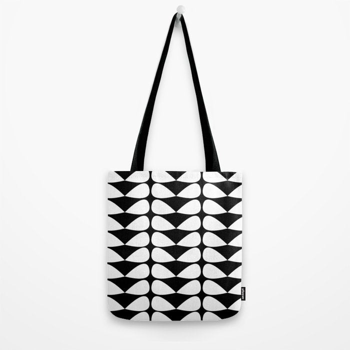 Mod Leaves Mid Century Modern Abstract Pattern in White and Black Tote Bag Gallery Image 2