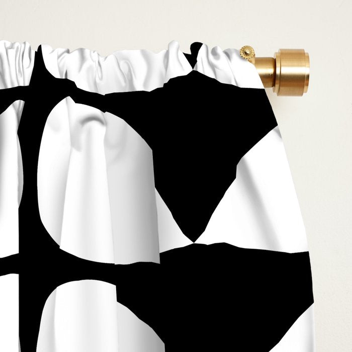 Mod Leaves Mid Century Modern Abstract Pattern in White and Black Window Curtain Gallery Image 2