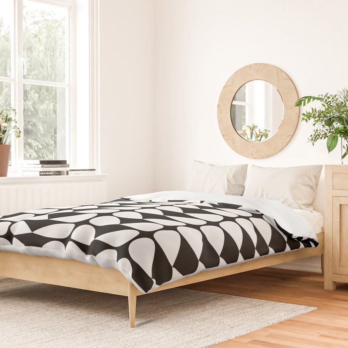 Mod Leaves Mid Century Modern Abstract Pattern in White and Black Duvet Cover Gallery Image 2