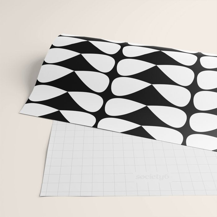 Mod Leaves Mid Century Modern Abstract Pattern in White and Black Wrapping Paper Gallery Image 2