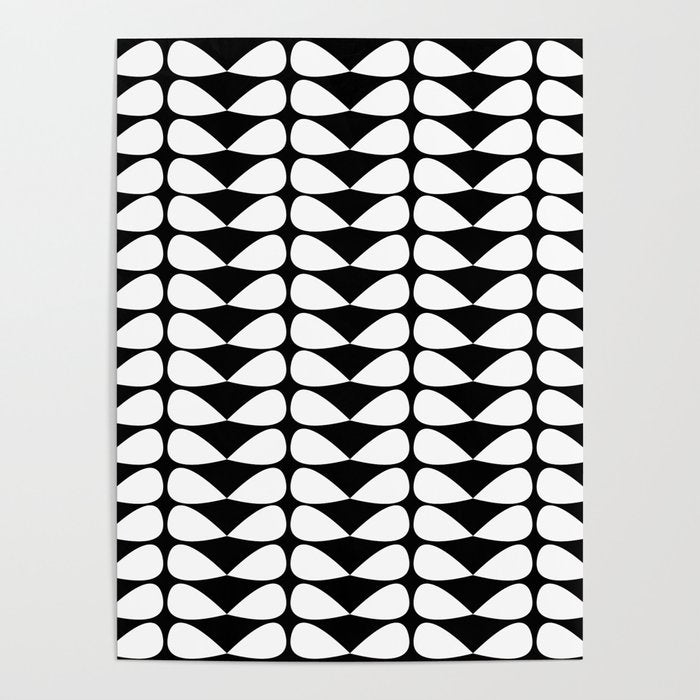 Mod Leaves Mid Century Modern Abstract Pattern in White and Black Poster Gallery Image 4