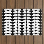 Mod Leaves Mid Century Modern Abstract Pattern in White and Black Outdoor Rug Gallery Image 1