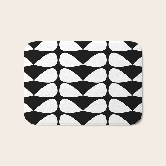 Mod Leaves Mid Century Modern Abstract Pattern in White and Black Bath Mat Gallery Image 1