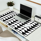 Mod Leaves Mid Century Modern Abstract Pattern in White and Black Desk Mat Gallery Image 2