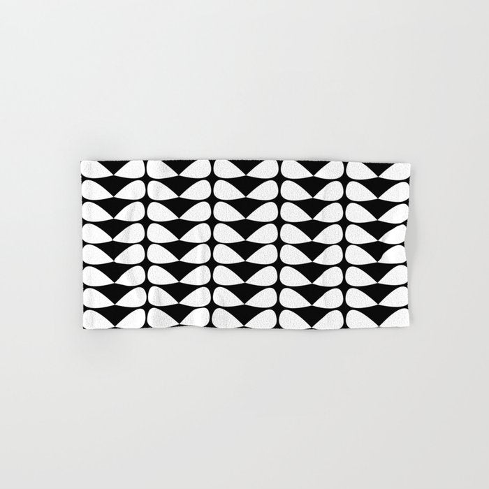 Mod Leaves Mid Century Modern Abstract Pattern in White and Black Bath Towel Gallery Image 1