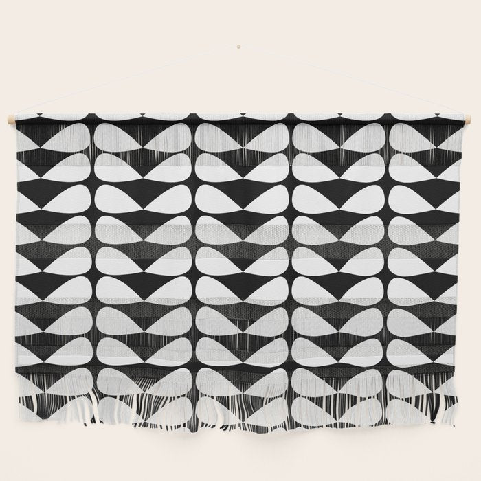 Mod Leaves Mid Century Modern Abstract Pattern in White and Black Wall Hanging Gallery Image 1