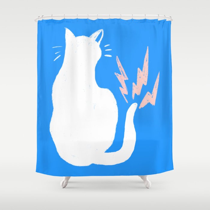 Cat Power! (Sky Blue & Pink) Shower Curtain Gallery Image 1