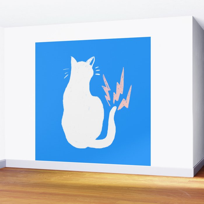 Cat Power! (Sky Blue & Pink) Wall Mural Gallery Image 2