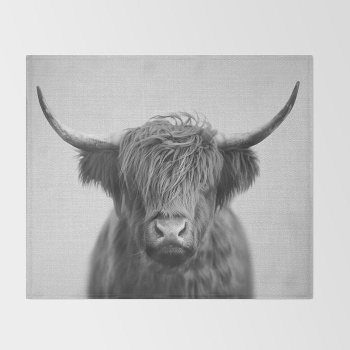 Highland Cow - Black & White Throw Blanket Gallery Image 2