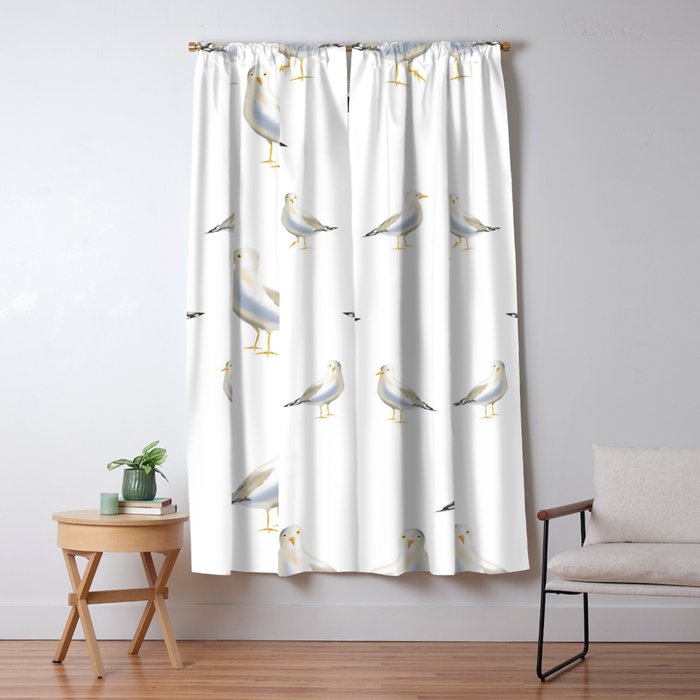 Seagull Watercolor White Background Window Curtain Gallery Image 5