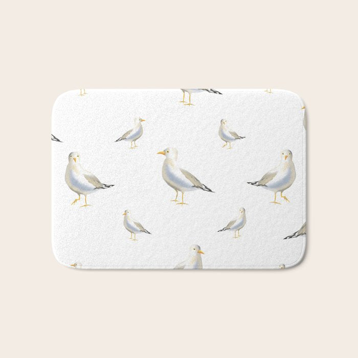 Seagull Watercolor White Background Bath Mat Gallery Image 1
