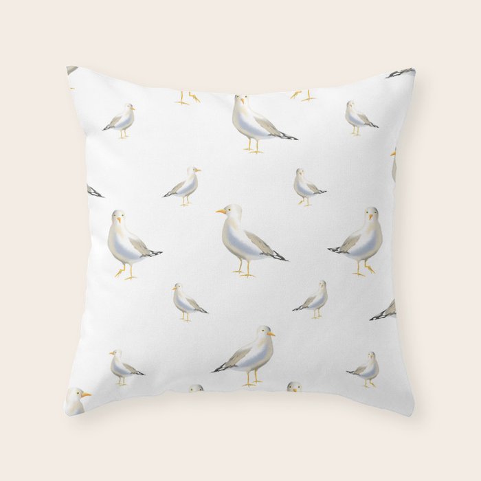 Seagull Watercolor White Background Throw Pillow Gallery Image 1