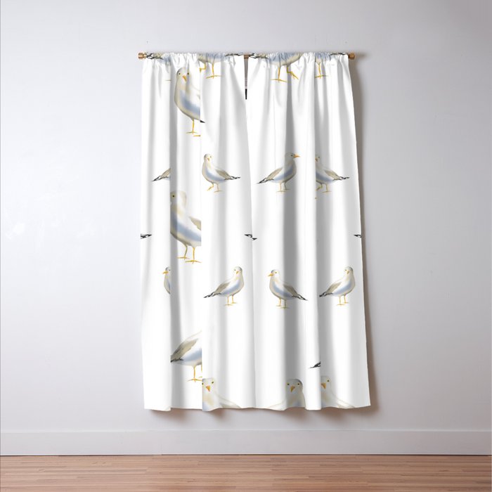 Seagull Watercolor White Background Window Curtain Gallery Image 3