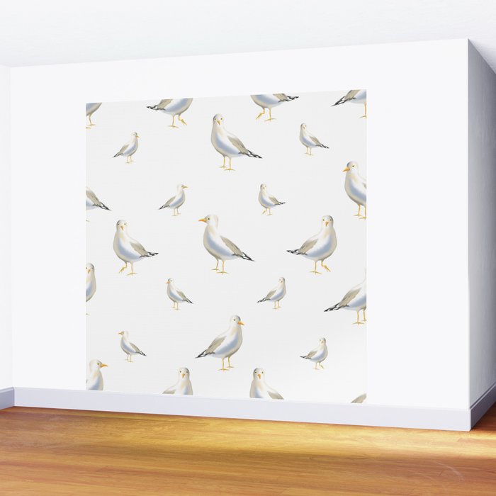 Seagull Watercolor White Background Wall Mural Gallery Image 2