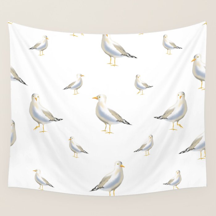 Seagull Watercolor White Background Wall Tapestry Gallery Image 1