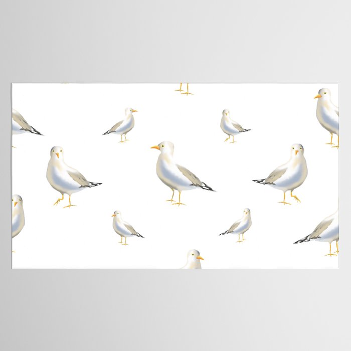 Seagull Watercolor White Background Tablecloth Gallery Image 2