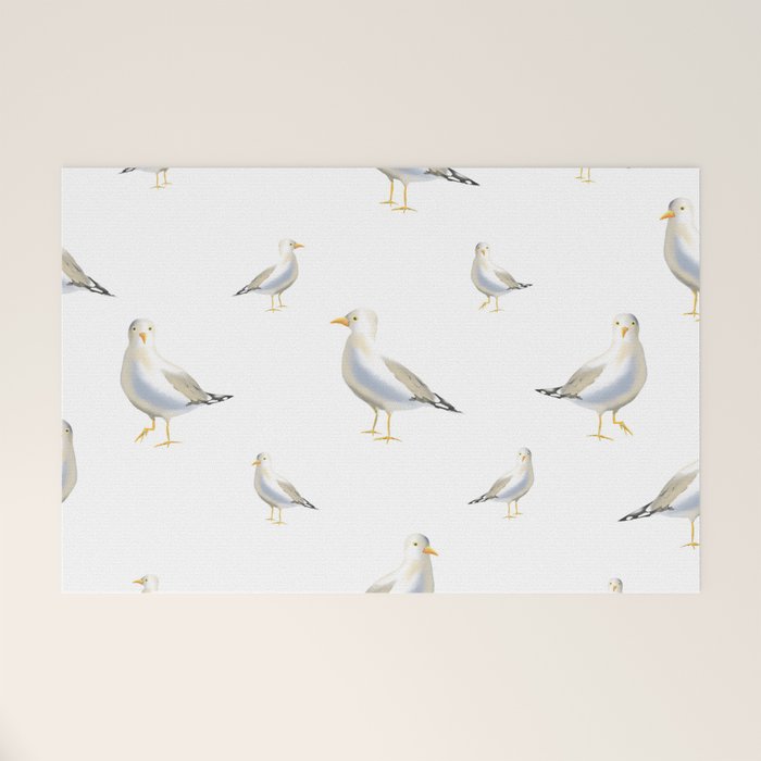 Seagull Watercolor White Background Welcome Mat Gallery Image 1