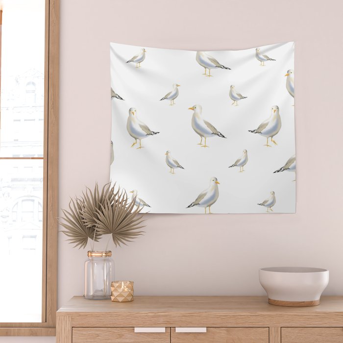 Seagull Watercolor White Background Wall Tapestry Gallery Image 2