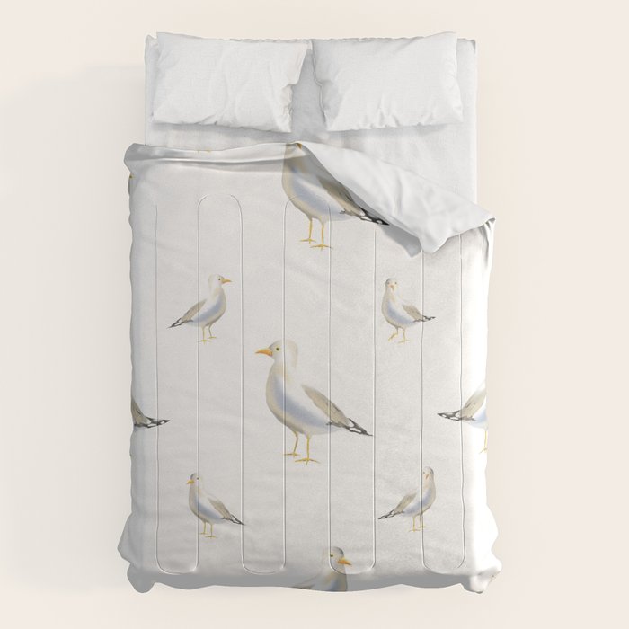 Seagull Watercolor White Background Comforter Gallery Image 6