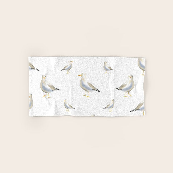 Seagull Watercolor White Background Bath Towel Gallery Image 1