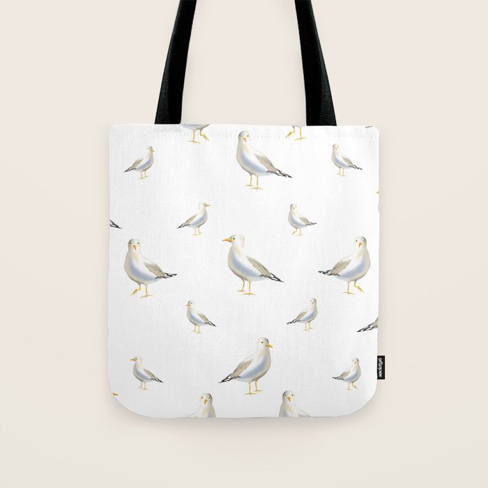 Seagull Watercolor White Background Tote Bag Gallery Image 1