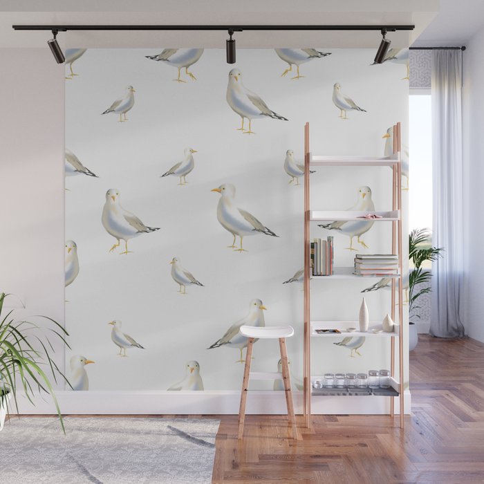 Seagull Watercolor White Background Wall Mural Gallery Image 1