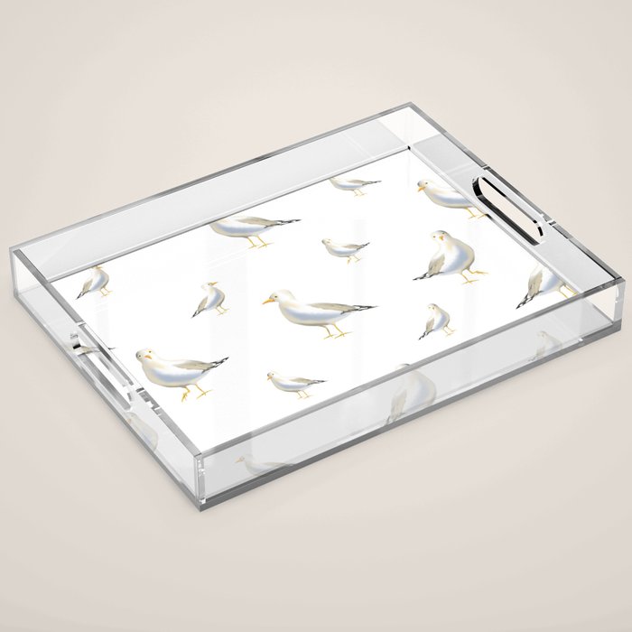 Seagull Watercolor White Background Acrylic Tray Gallery Image 1