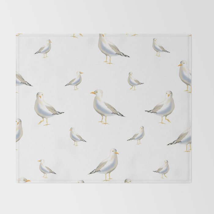 Seagull Watercolor White Background Throw Blanket Gallery Image 2