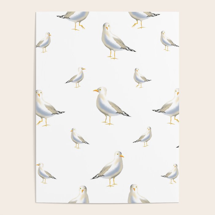 Seagull Watercolor White Background Poster Gallery Image 1