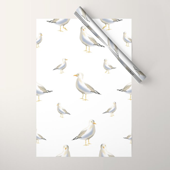Seagull Watercolor White Background Wrapping Paper Gallery Image 1
