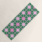 Festive Mid-Century Stars in Green & Pink Yoga Mat Gallery Image 1