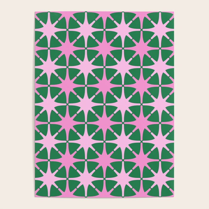 Festive Mid-Century Stars in Green & Pink Poster Gallery Image 4
