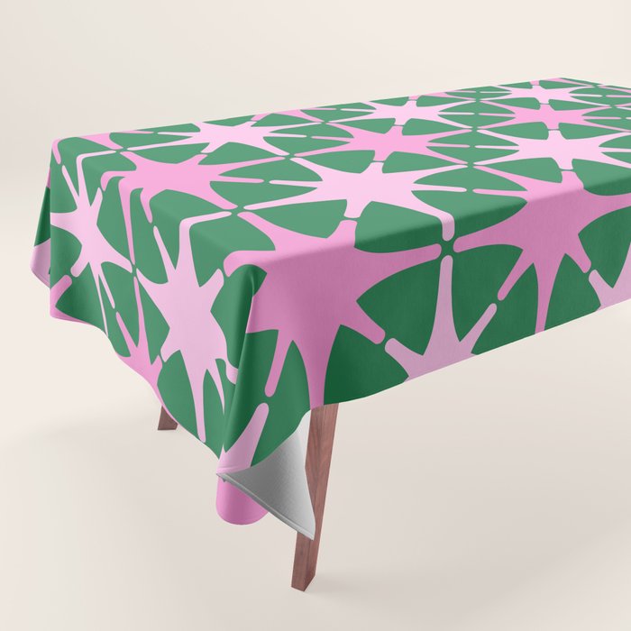 Festive Mid-Century Stars in Green & Pink Tablecloth Gallery Image 1