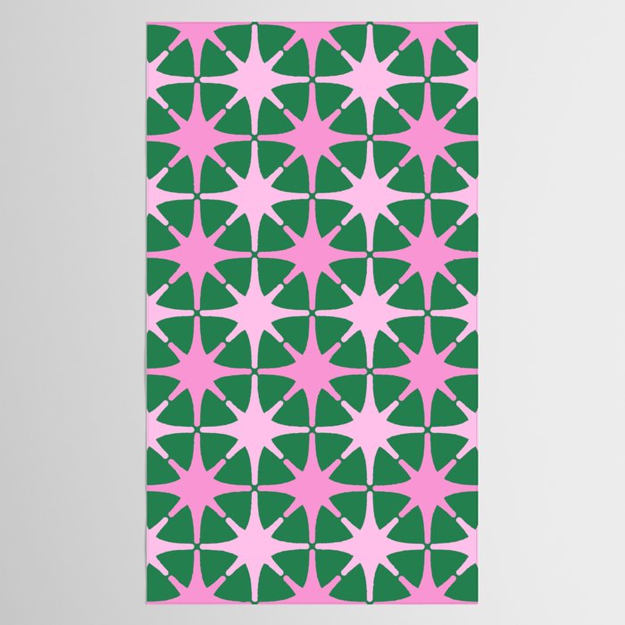 Festive Mid-Century Stars in Green & Pink Tablecloth Gallery Image 2