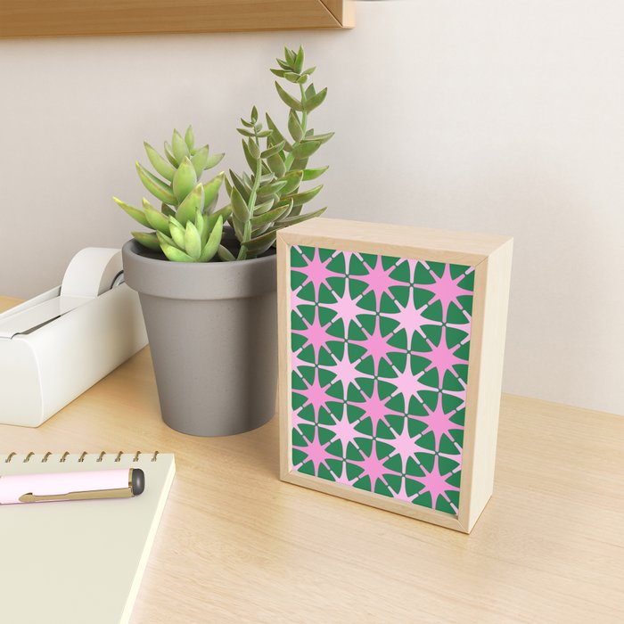 Festive Mid-Century Stars in Green & Pink Mini Art Print Gallery Image 2