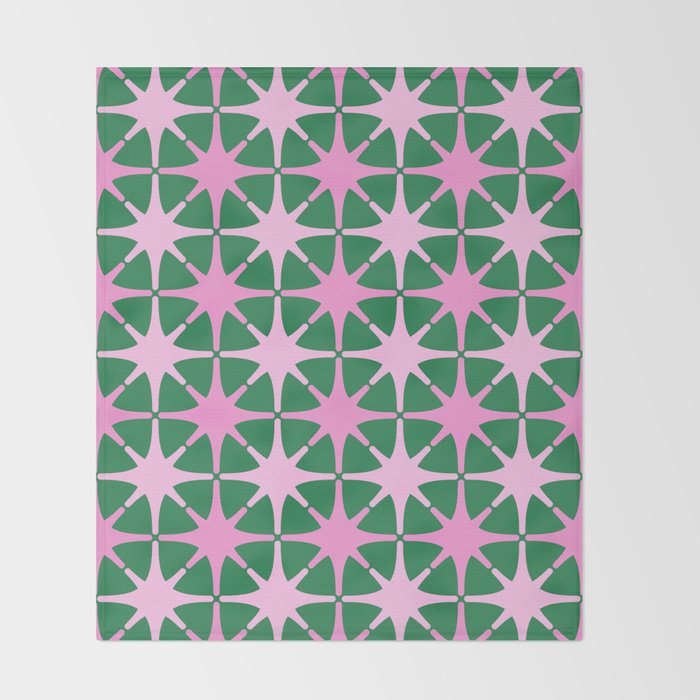 Festive Mid-Century Stars in Green & Pink Throw Blanket Gallery Image 2