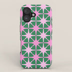 Festive Mid-Century Stars in Green & Pink iPhone Case Gallery Image 1