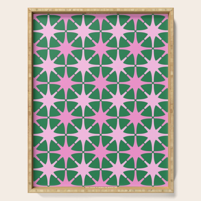 Festive Mid-Century Stars in Green & Pink Serving Tray Gallery Image 1