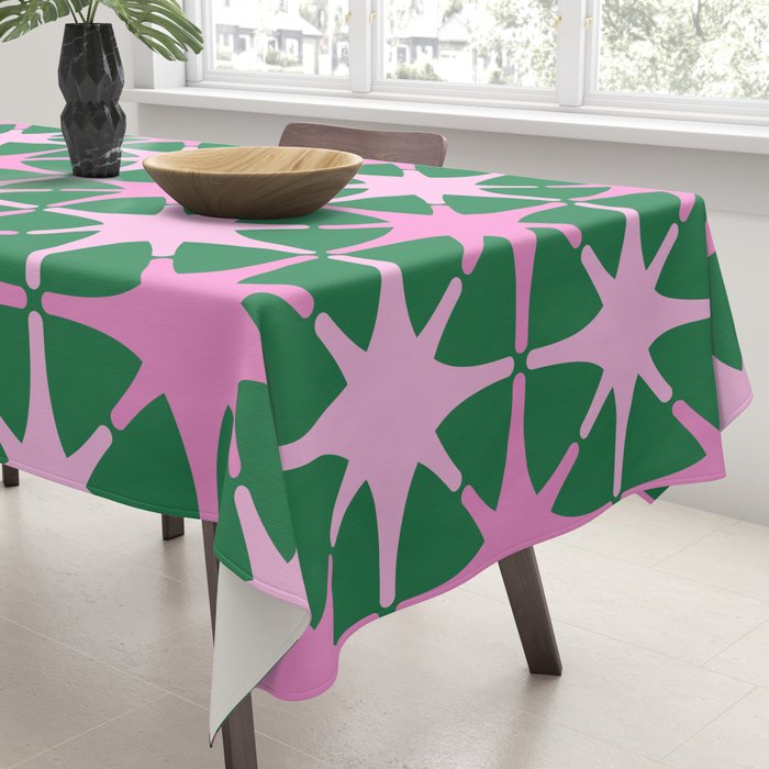 Festive Mid-Century Stars in Green & Pink Tablecloth Gallery Image 3