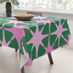 Festive Mid-Century Stars in Green & Pink Tablecloth Gallery Image 3