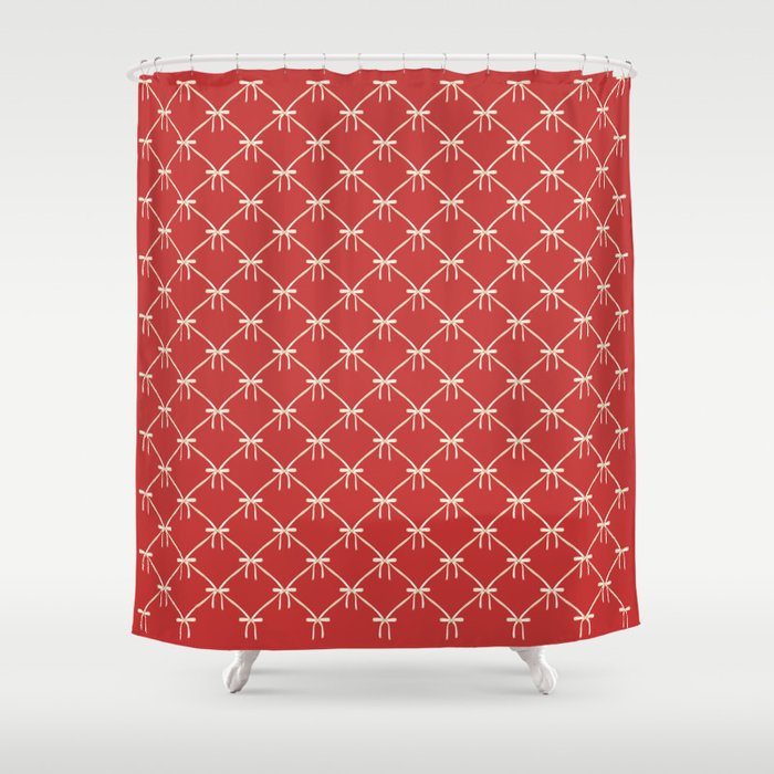 Bows & Ribbons Pattern XII Cherry Red Shower Curtain Gallery Image 1
