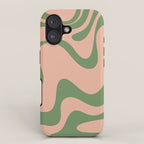 Retro Liquid Swirl Contemporary Abstract Pattern 2 in Vintage Green and Blush Pink iPhone Case Gallery Image 1