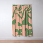Retro Liquid Swirl Contemporary Abstract Pattern 2 in Vintage Green and Blush Pink Window Curtain Gallery Image 3